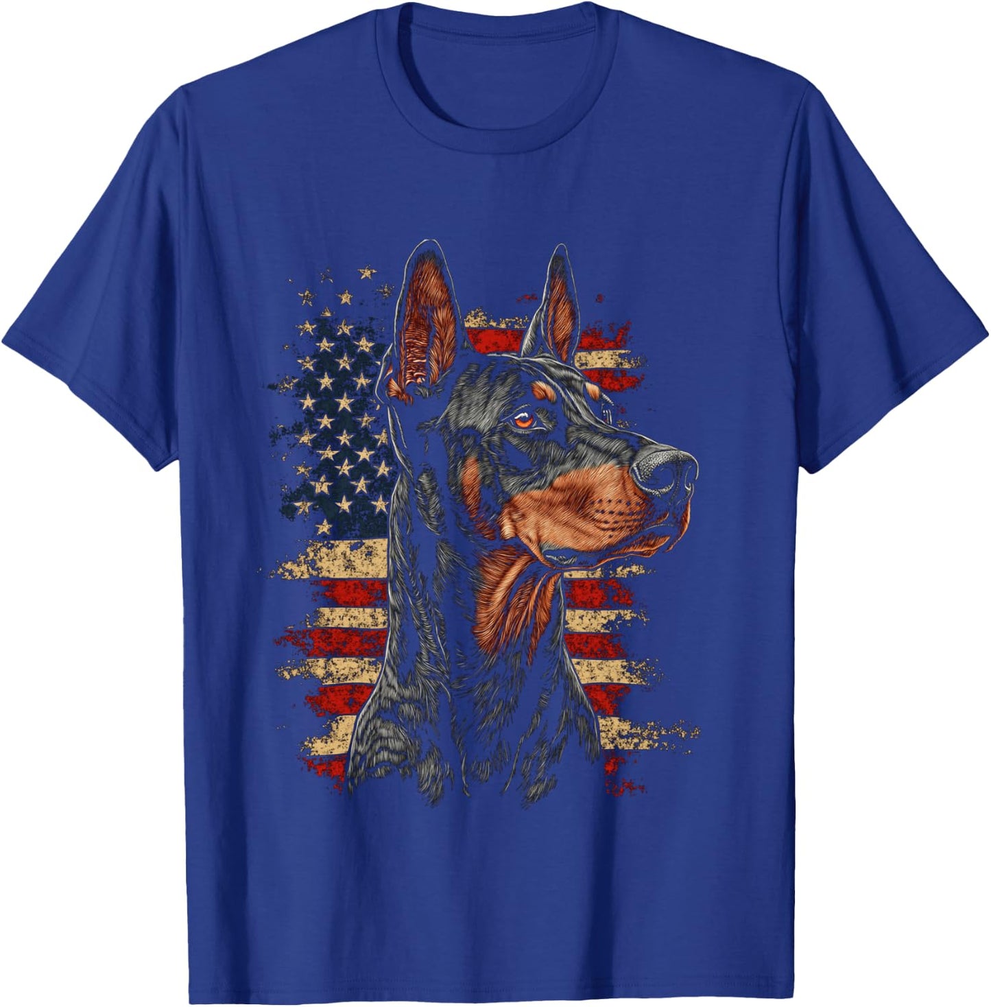 Doberman USA Flag Patriotic Dog Art T-Shirt - T-Shirt | Royal