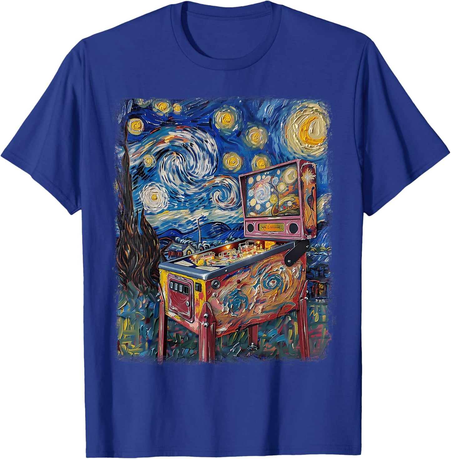 Pinball Arcade Game Machine Starry Night Painting T-Shirt - T-Shirt | Royal