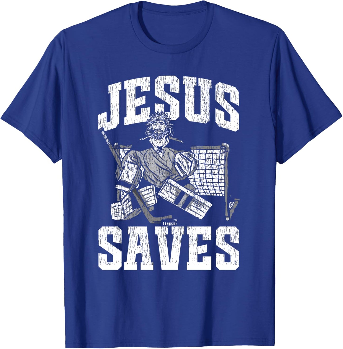 Ice Hockey Goalie Vintage Goalkeeper Jesus Jesus Saves T-Shirt - T-Shirt | Royal