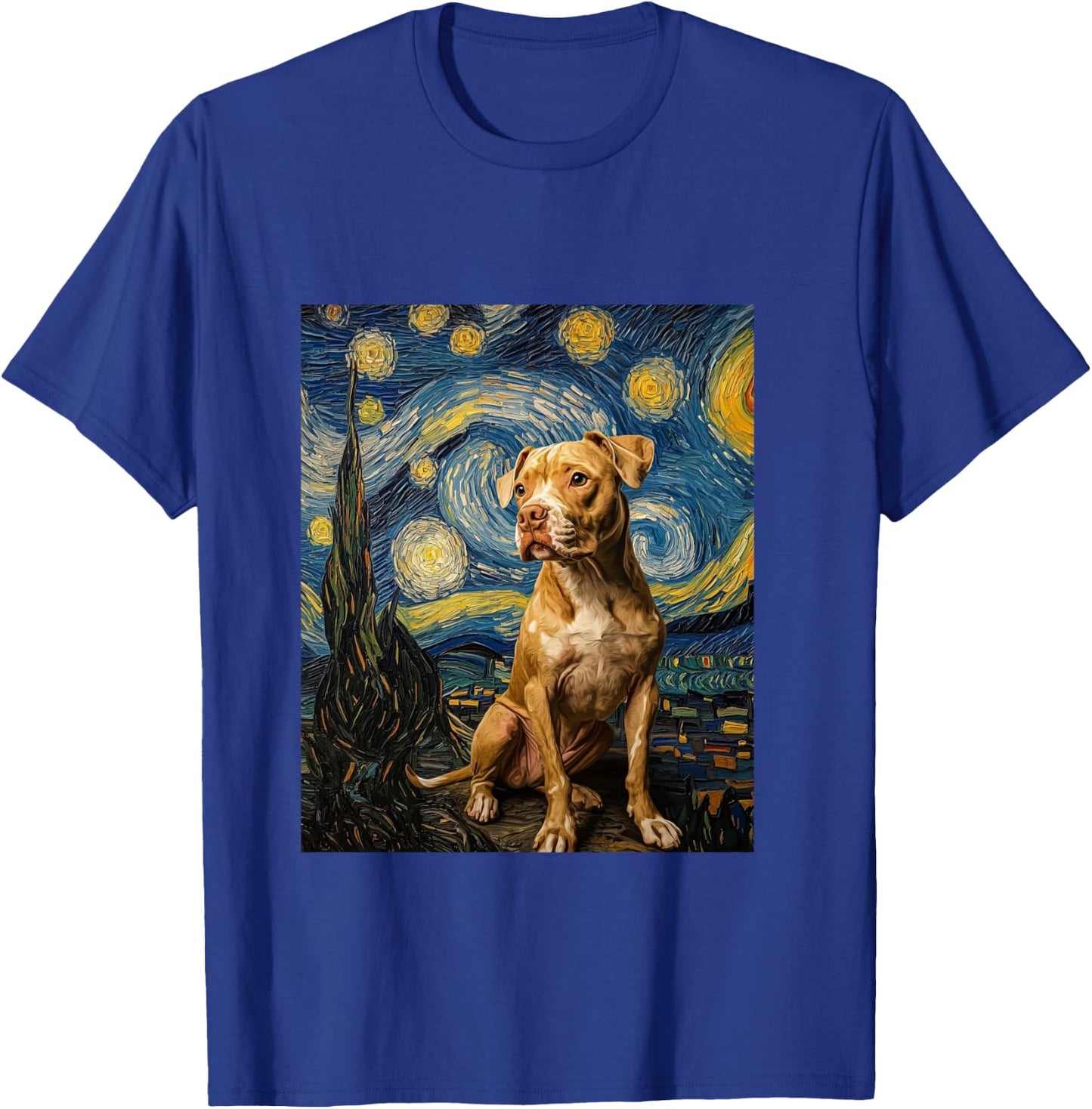 Pitbull Dog Pittie Van Gogh Style Starry Night Graphic T-Shirt - T-Shirt | Royal