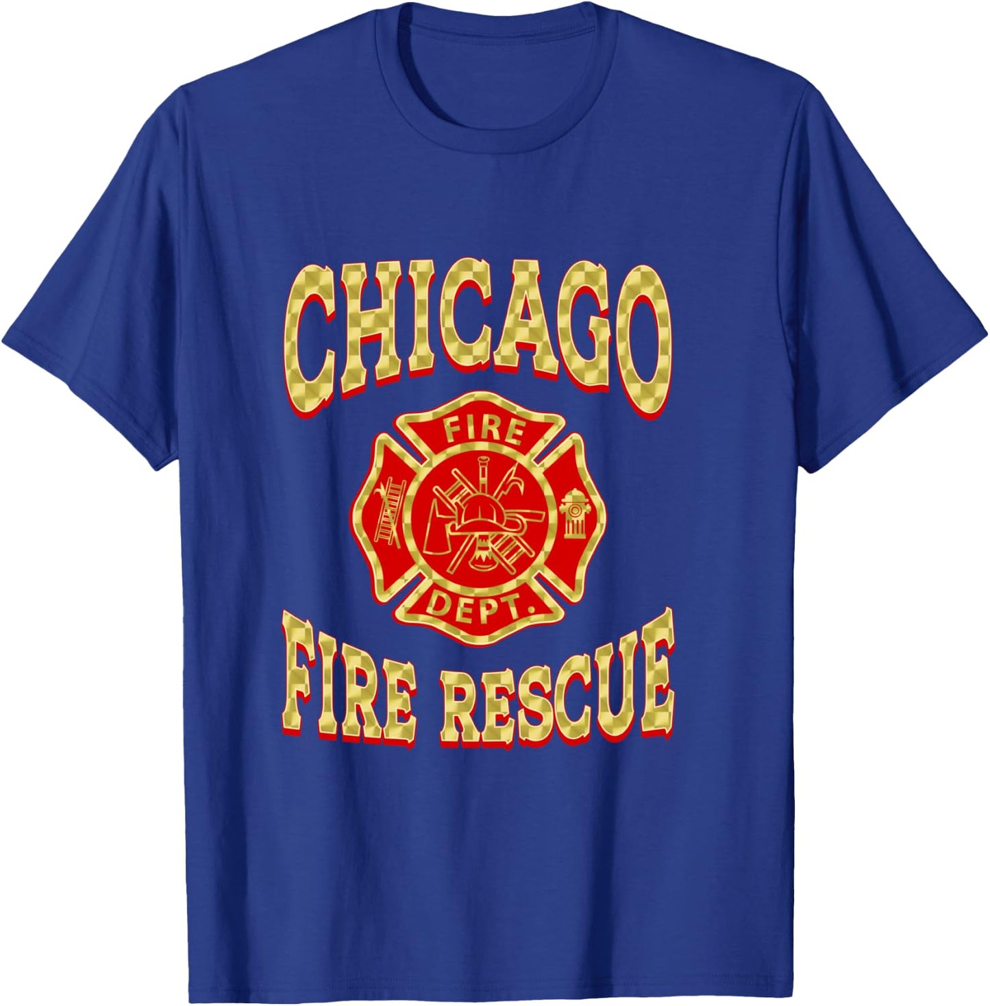 Retro Fire Department Chicago Firefighter Flag Rescue T-Shirt - T-Shirt | Royal