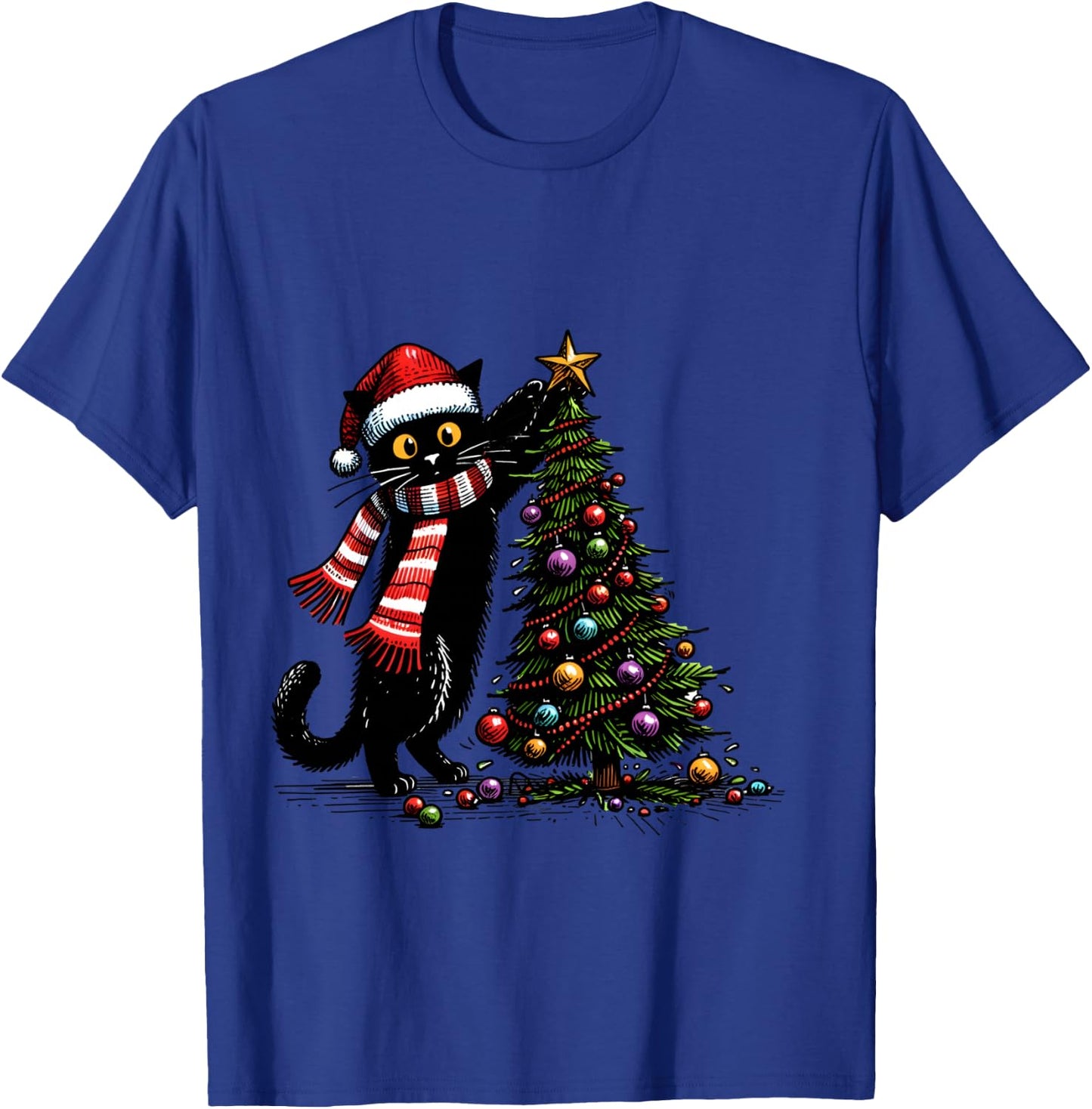 Cat Merry Christmas 2024 Woman Cat Man Cat 2024 Christmas Gift , Blue, S T-Shirt - T-Shirt | Royal