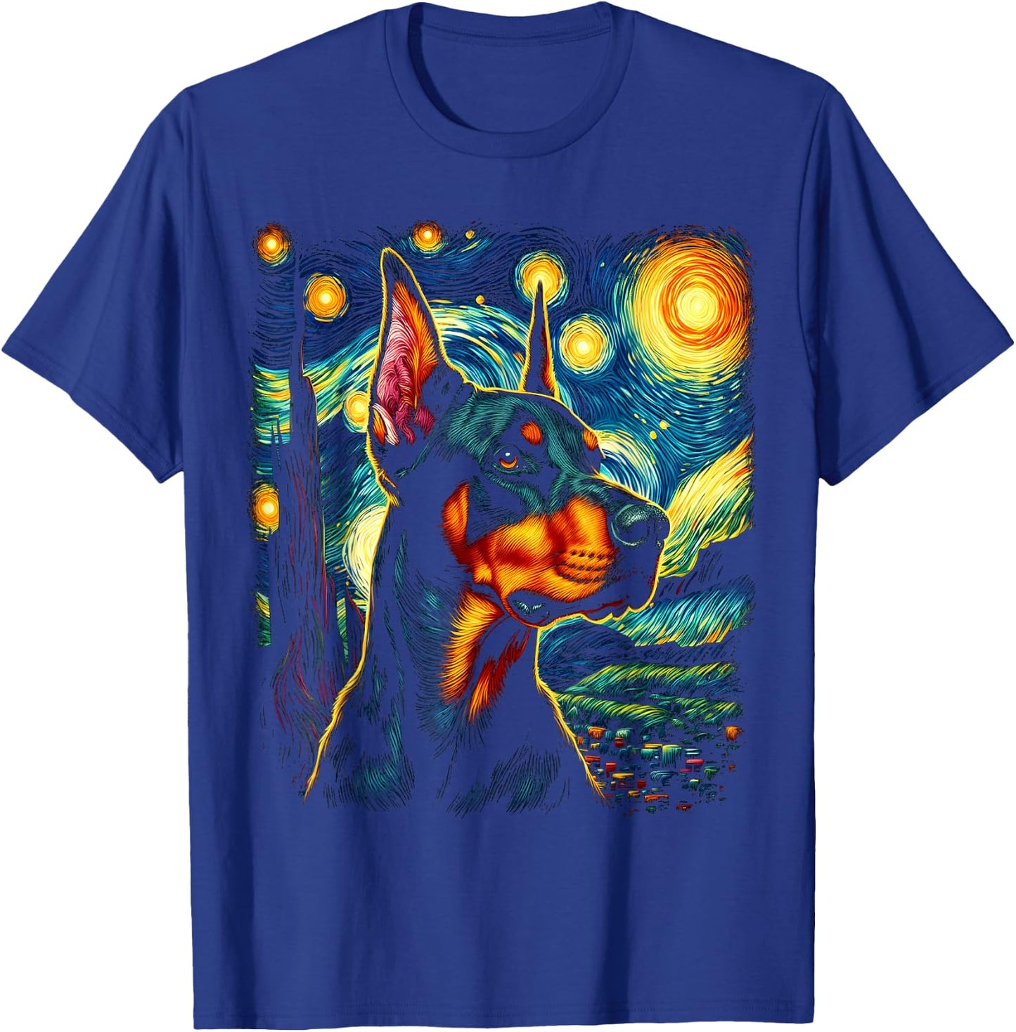 Doberman Pinscher Starry Night Van Gogh Inspired Art T-Shirt - T-Shirt | Royal