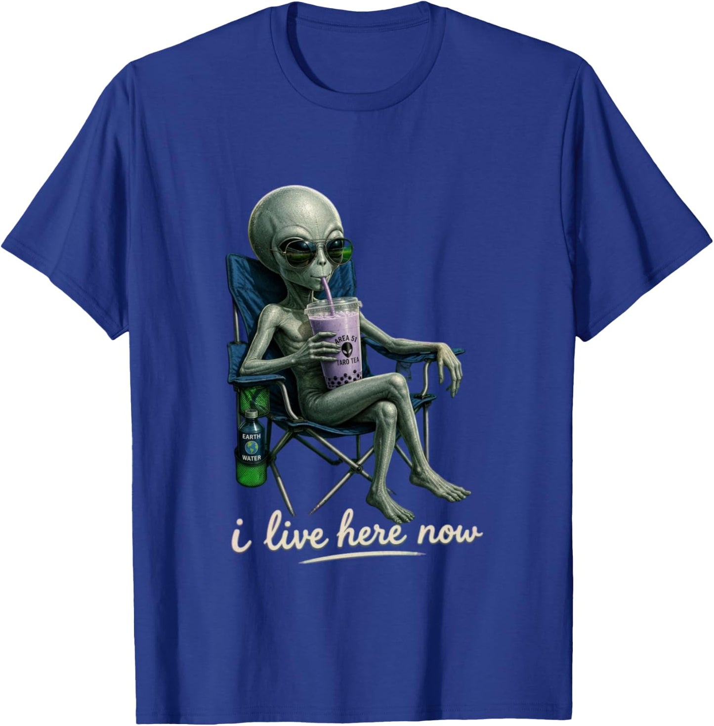 Design Amusant avec Inscription « I Live Here » - Motif Extraterrestre - Violet Manche Longue T-Shirt - T-Shirt | Royal