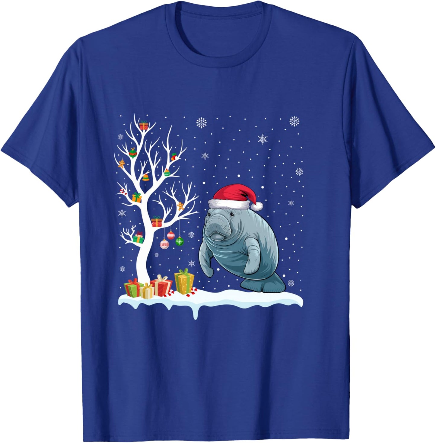 Manatee Santa Hat Festive Tree Light Christmas Pajama T-Shirt - T-Shirt | Royal