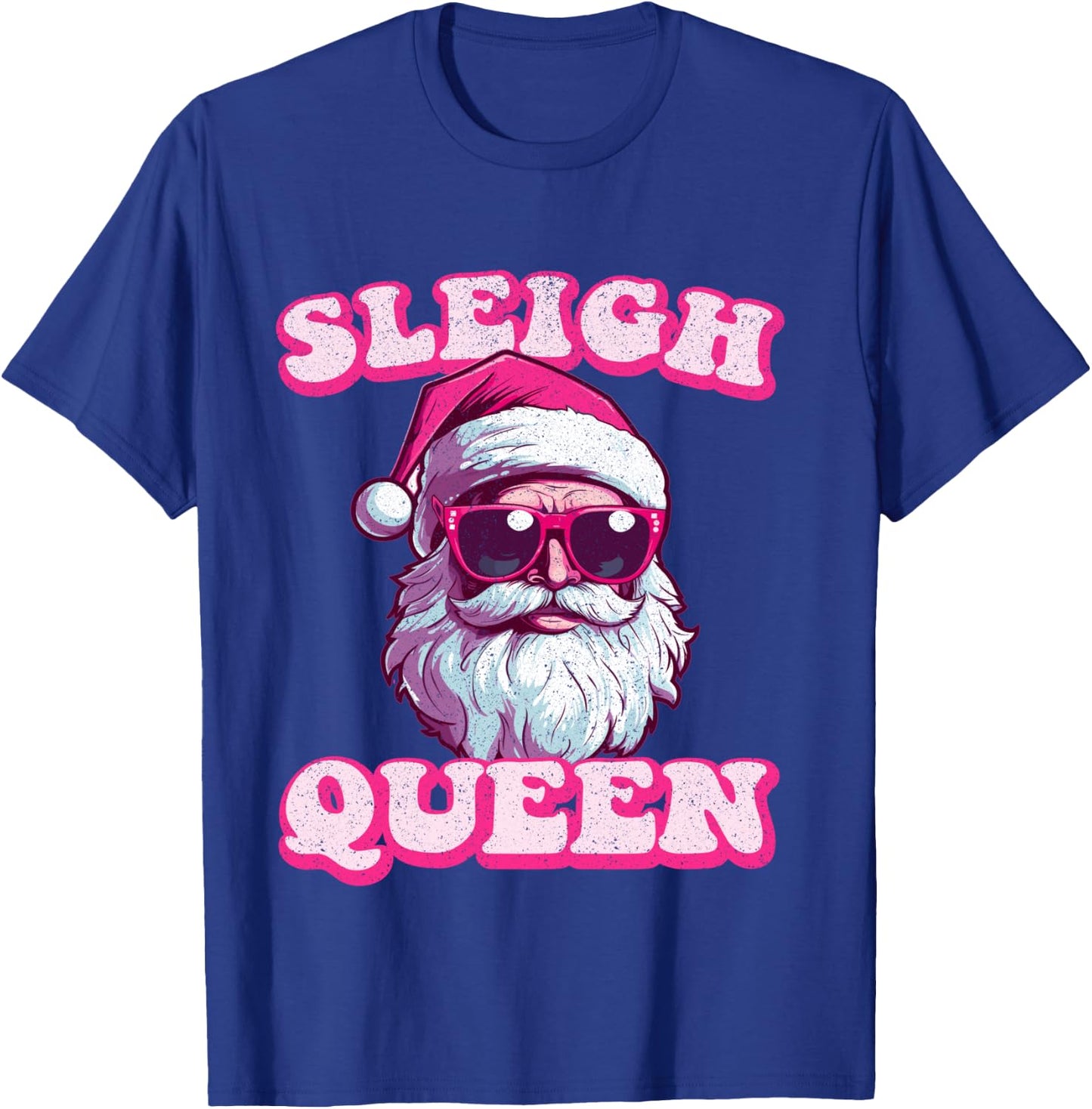 Groovy Retro Christmas Funny Pink Santa Sleigh Queen T-Shirt - T-Shirt | Royal