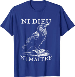 No God No Masters, Ni Dieu Ni Maitre, Retro Crow Bird T-Shirt - T-Shirt | Royal