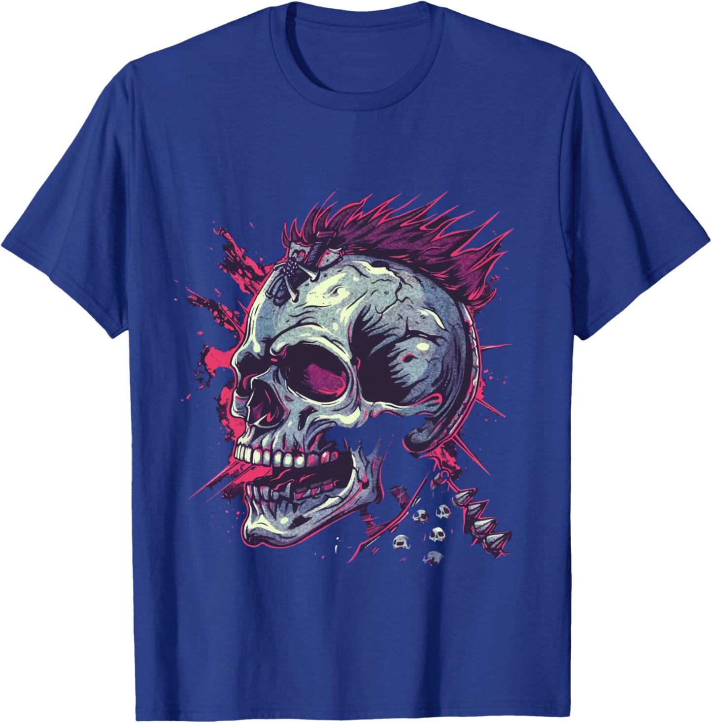 Skull Biker Punk Rock Skeleton T-Shirt - T-Shirt | Royal