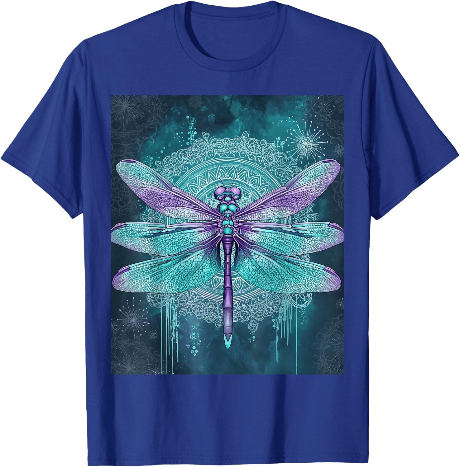 Turquoise Purple Dragonfly Watercolor Art T-Shirt - T-Shirt | Royal