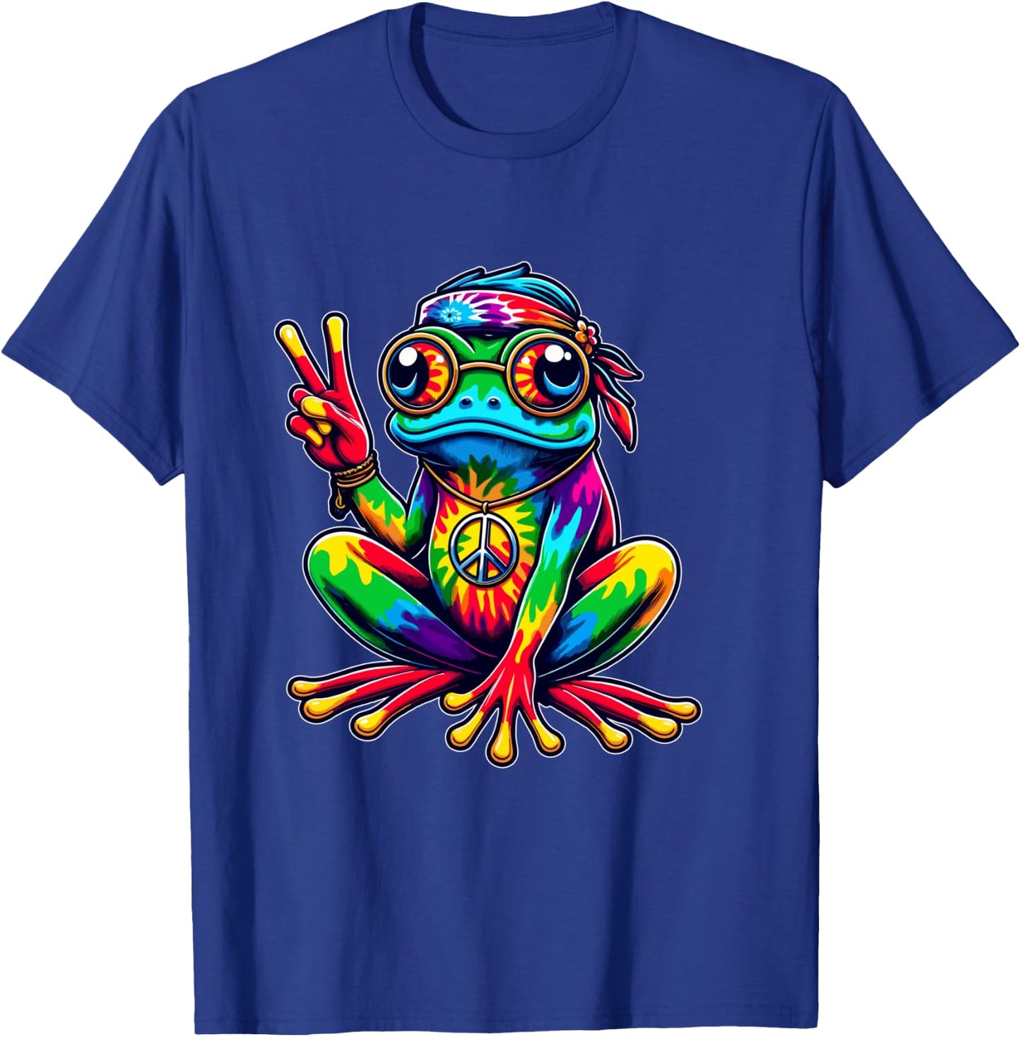 Hippie Tie-Dye Frog, 60s Party & 70s Costume, Peace Sign Shirt, black T-Shirt - T-Shirt | Royal