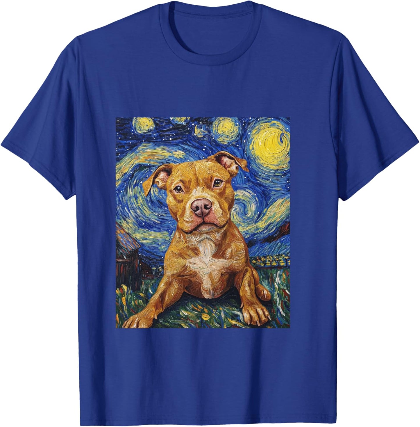Pitbull Dog Pittie Van Gogh Style Starry Night Graphic T-Shirt - T-Shirt | Royal