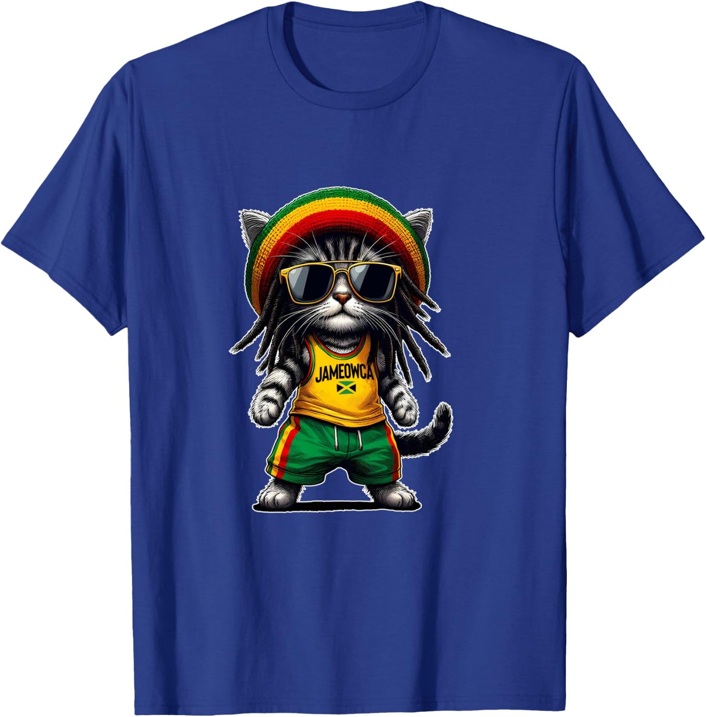 JAMEOWCA Cool & Funny Jamaican Rasta Reggae Cat T-Shirt - T-Shirt | Royal