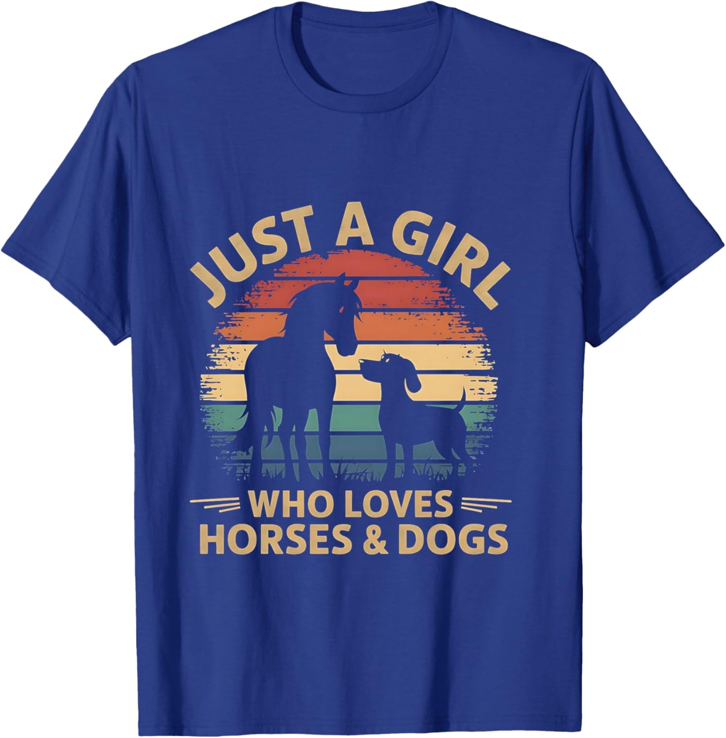 Just a Girl Who Loves Horses and Dogs Coucher de Soleil rétro Manche Longue T-Shirt - T-Shirt | Royal