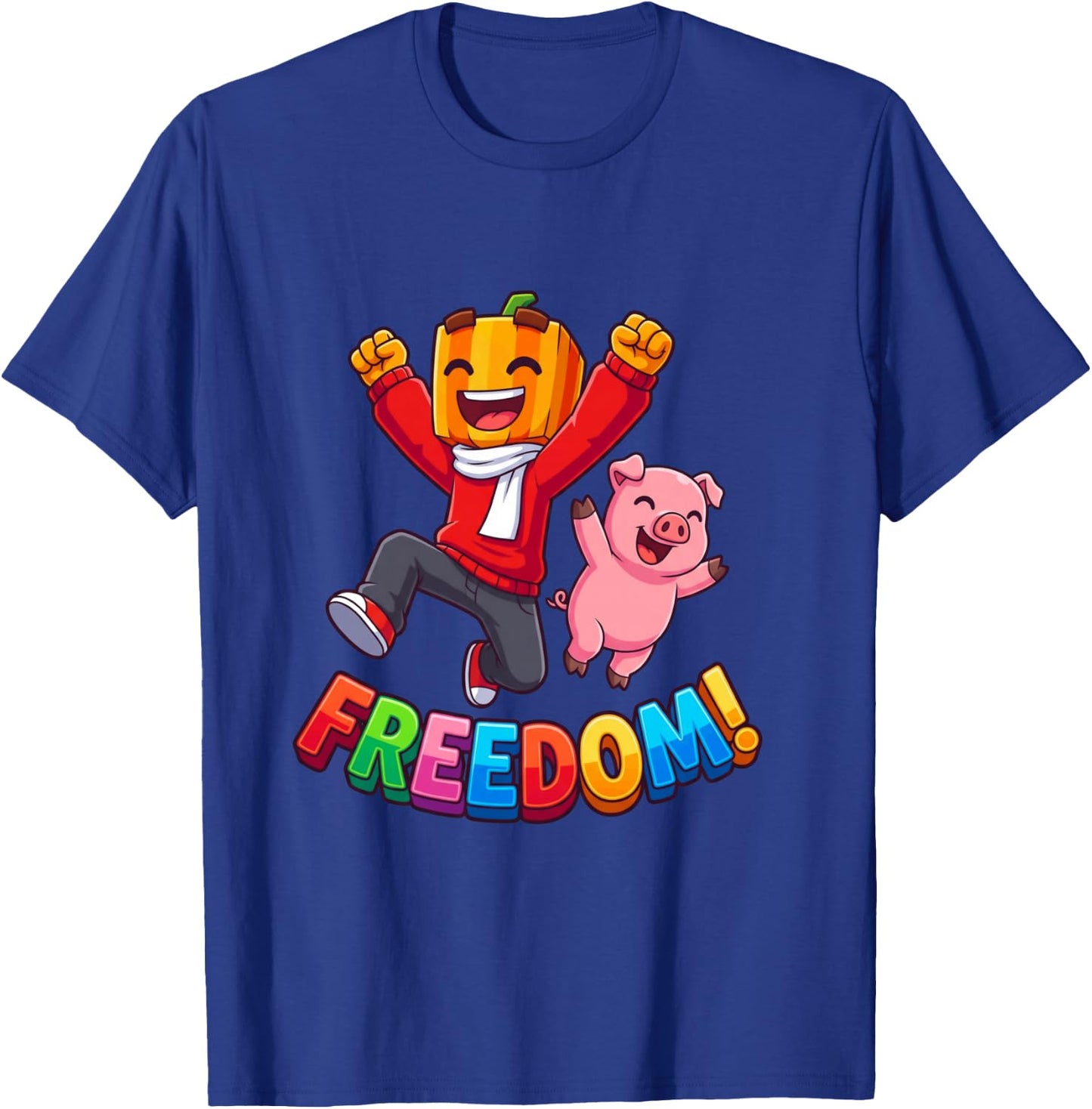 Freedom Kürbis Junge Rosa Schwein Kawaii Cartoon Langarmshirt T-Shirt - T-Shirt | Royal