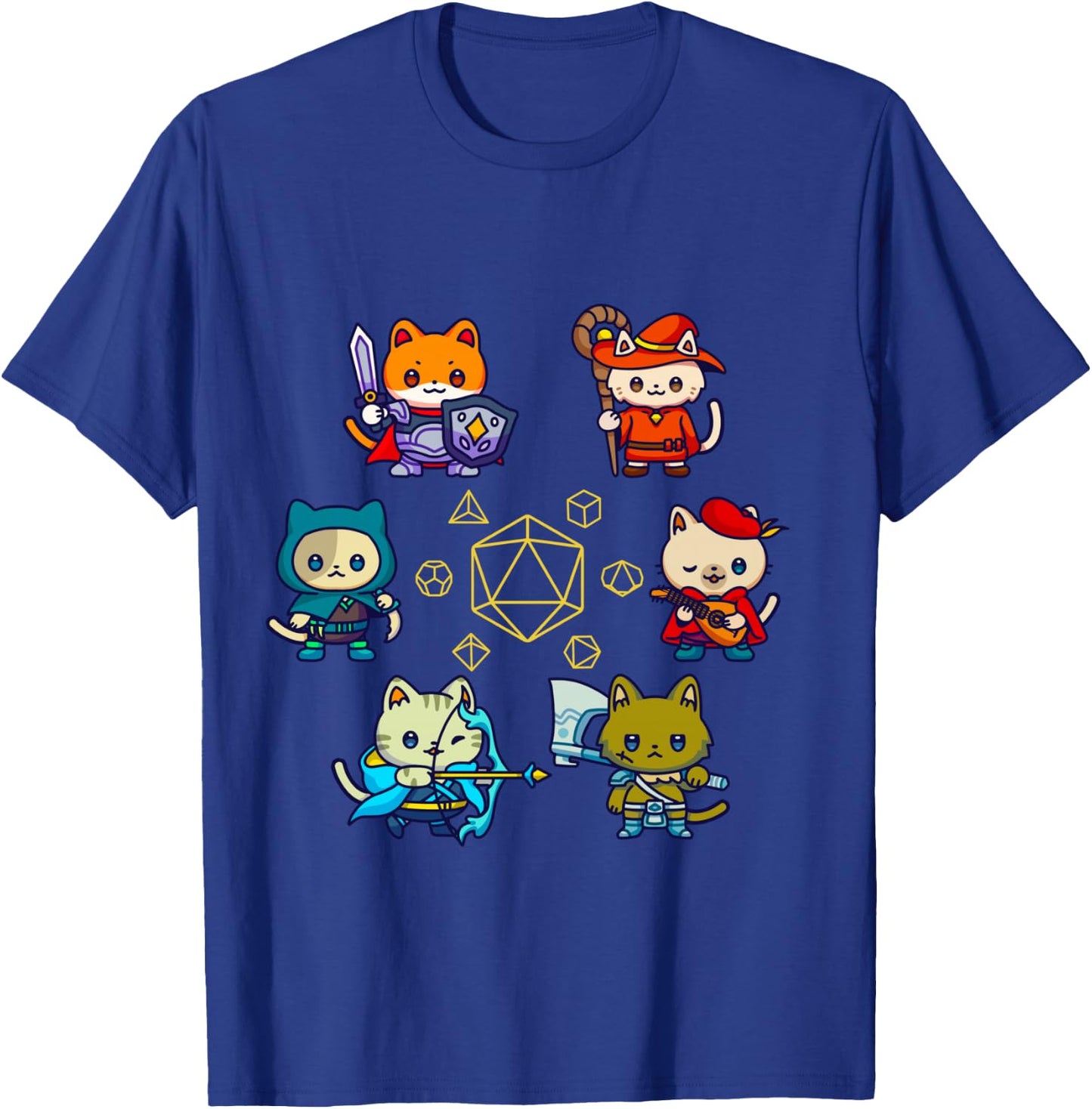 RPG Gamer Cats D20 Dice Nerdy Geek Cat Men, Women, Child , Black, S T-Shirt - T-Shirt | Royal