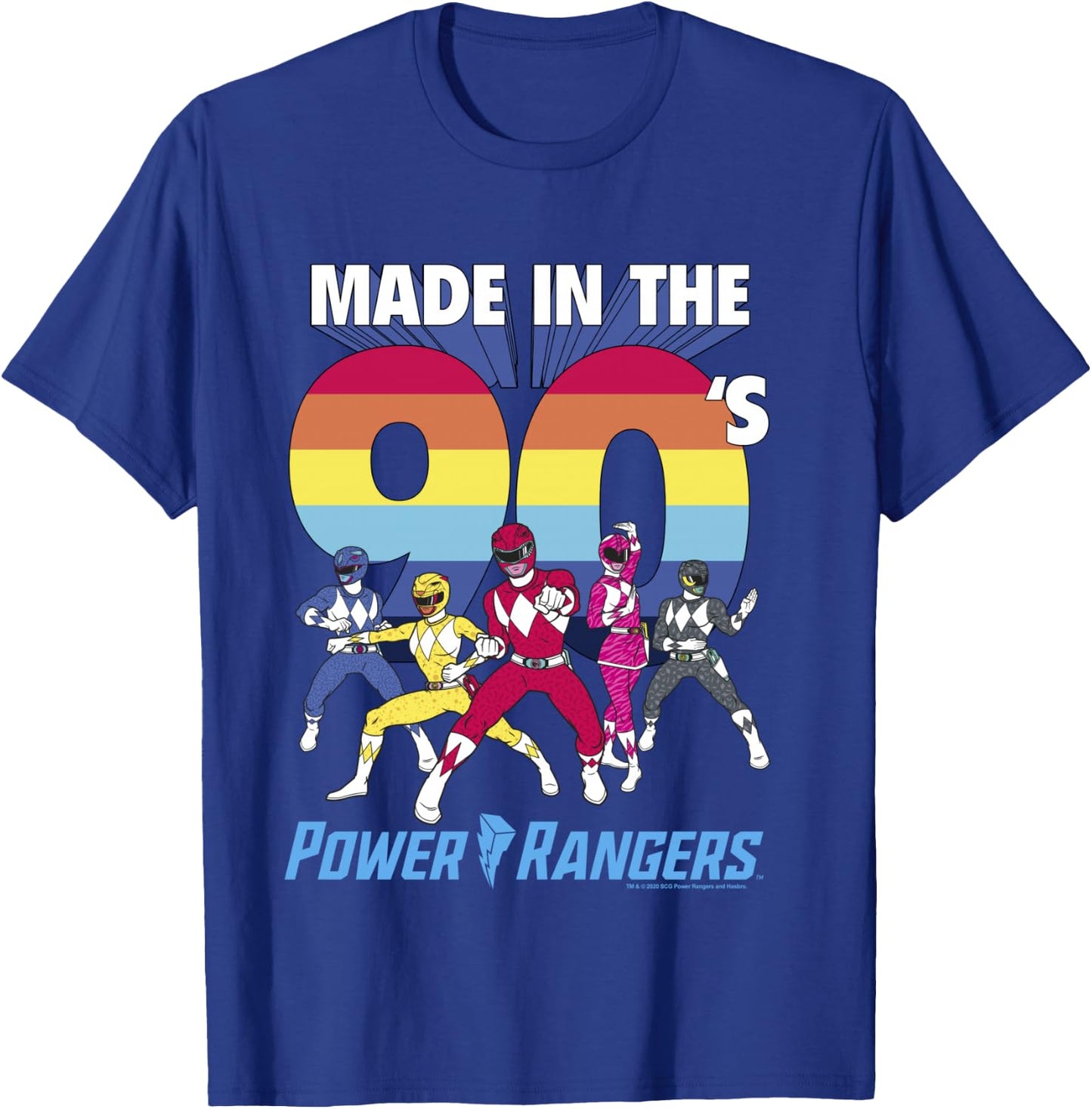 Power Rangers Made In The 90's Retro Rainbow Stripe Logo T-Shirt - T-Shirt | Royal