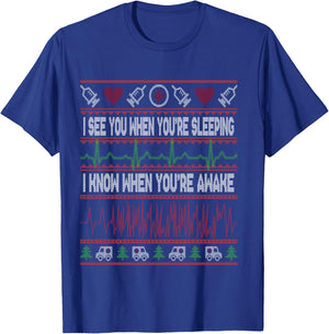 Tachy Nurse Ugly Christmas Sweater Doctor Medical Long Shirt T-Shirt - T-Shirt | Royal