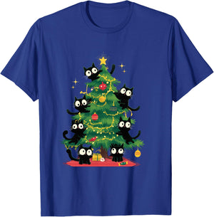 Arbre de Noël Amusant avec Chats Noirs pour Enfants, Hommes, Femmes, Nouvel an Manche Longue T-Shirt - T-Shirt | Royal