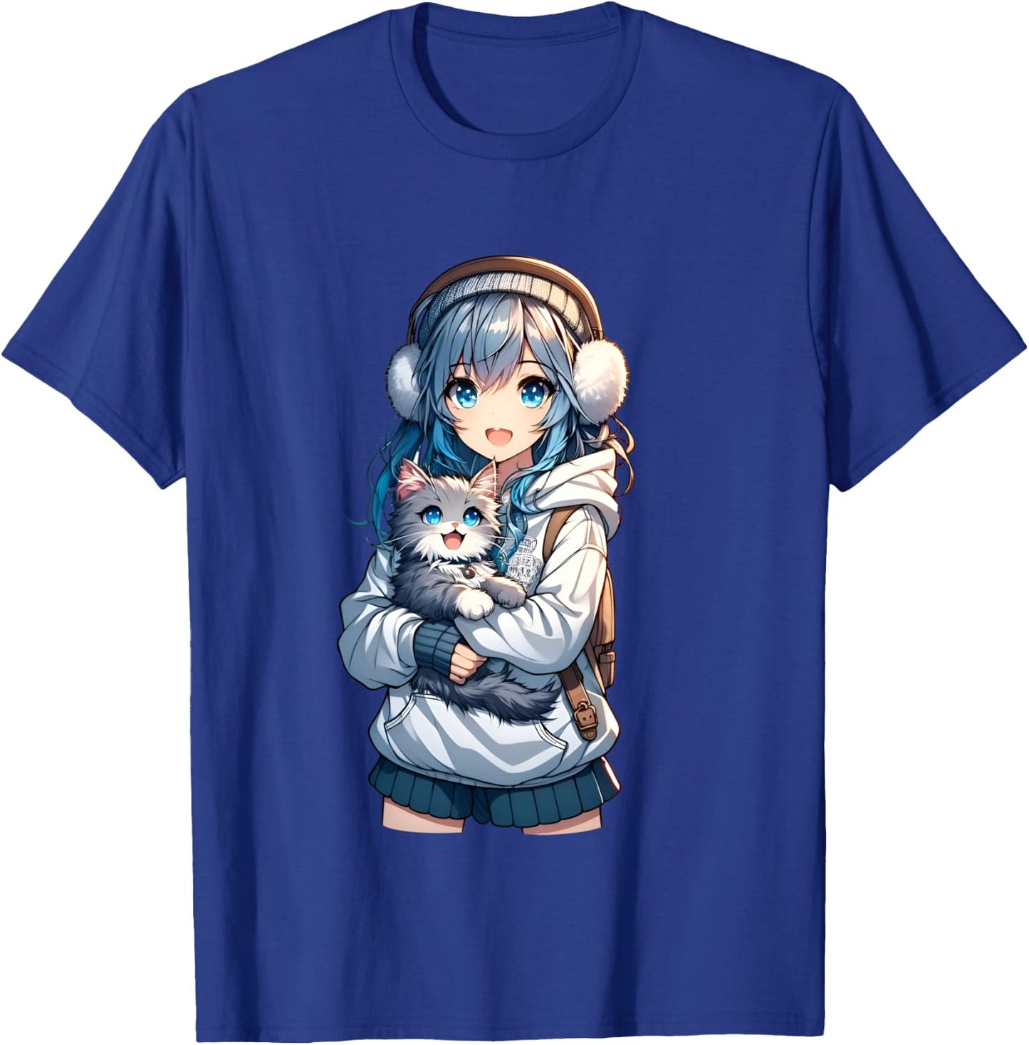 Cute Anime Girl with Cat for Cat Lover Kawaii Otaku Manga , Black, S T-Shirt - T-Shirt | Royal