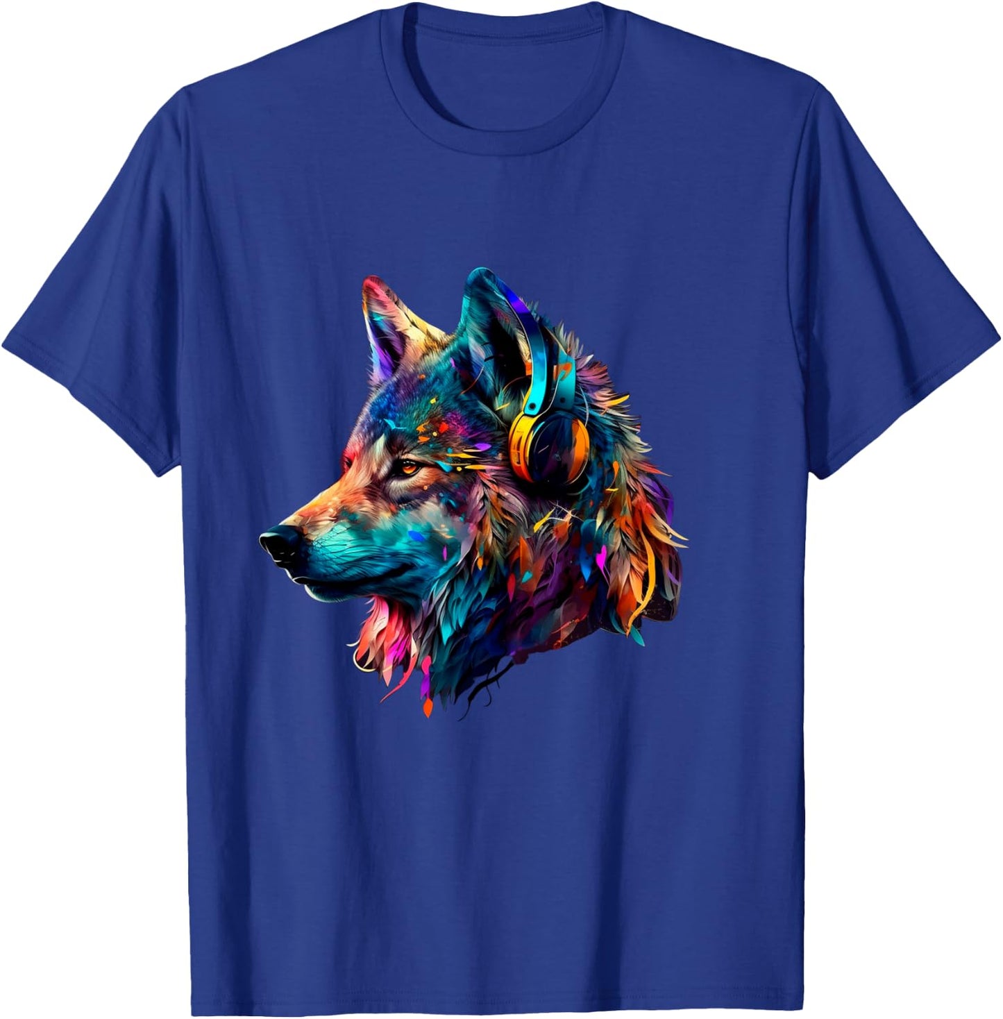 Bunter Wolf mit Kopfhörern, Musikgrafik, Herren, Damen, Kinder Langarmshirt T-Shirt - T-Shirt | Royal