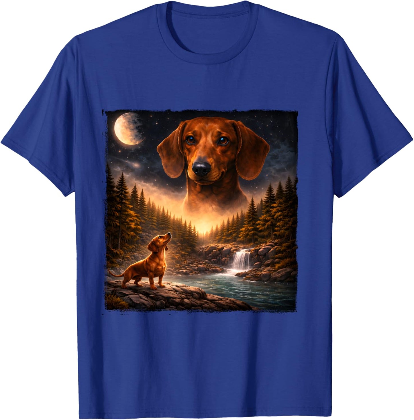 Vintage Dachshund Howling to The Moon 90s Retro Animals T-Shirt - T-Shirt | Royal