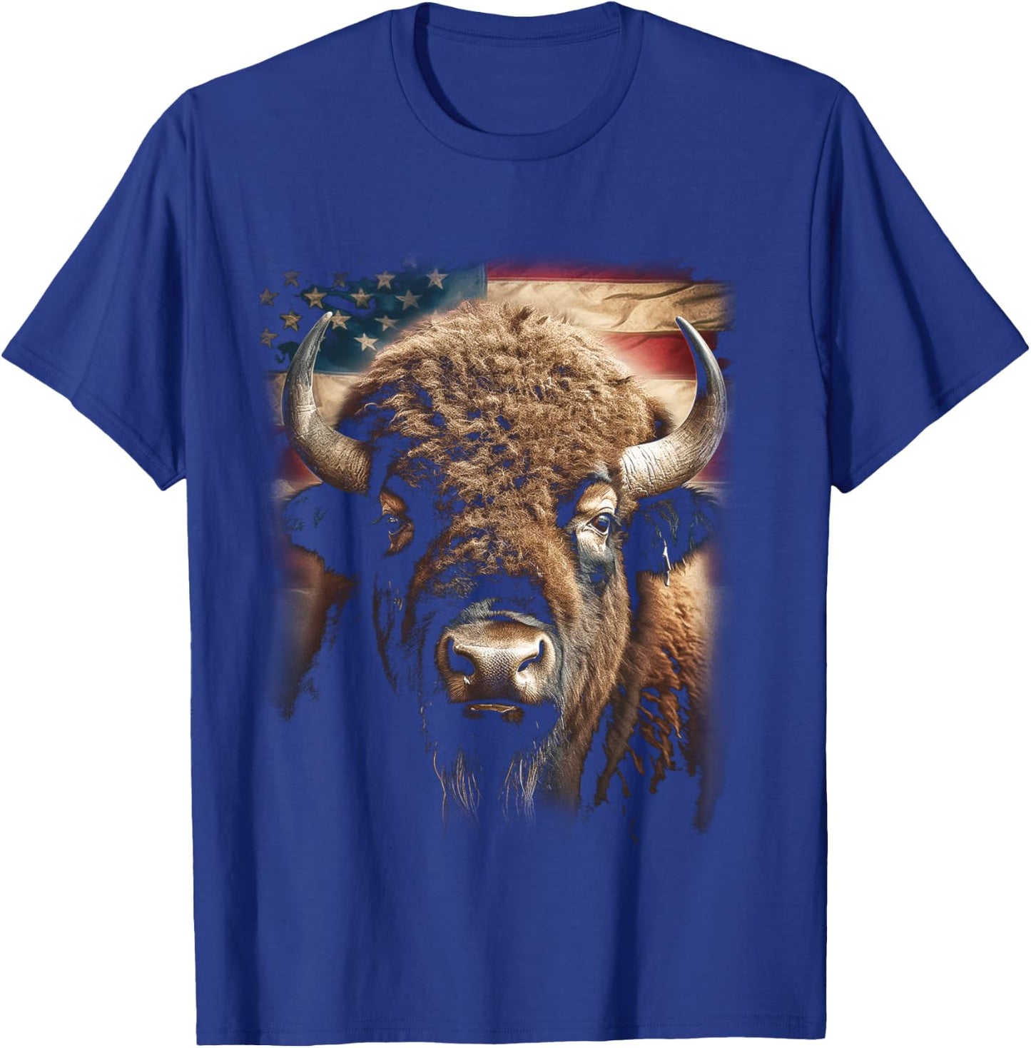 Western Buffalo American Bison USA Buffalo American flag T-Shirt - T-Shirt | Royal