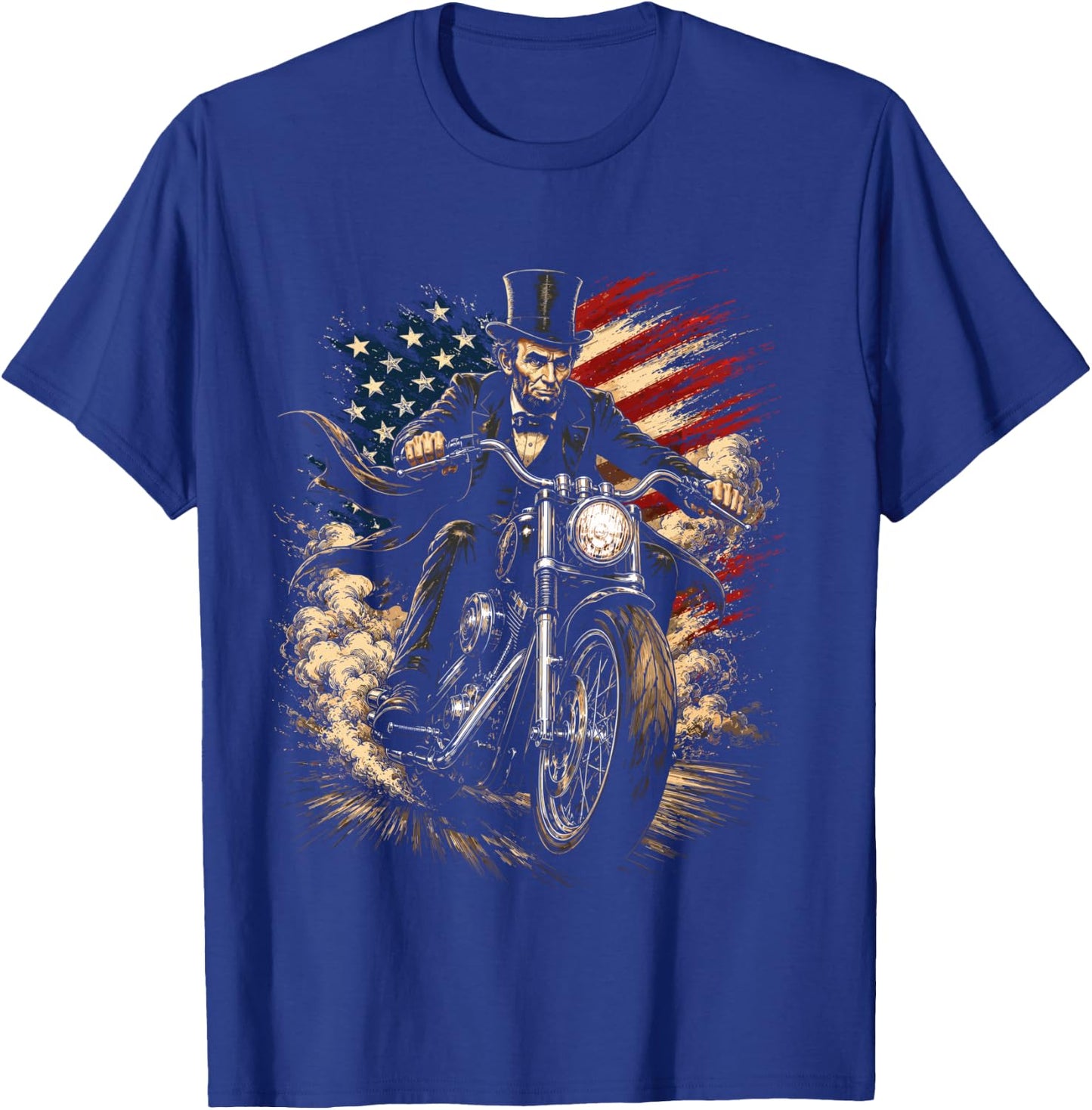 President Abraham Abe Lincoln Riding a Motorcycle Design T-Shirt - T-Shirt | Royal