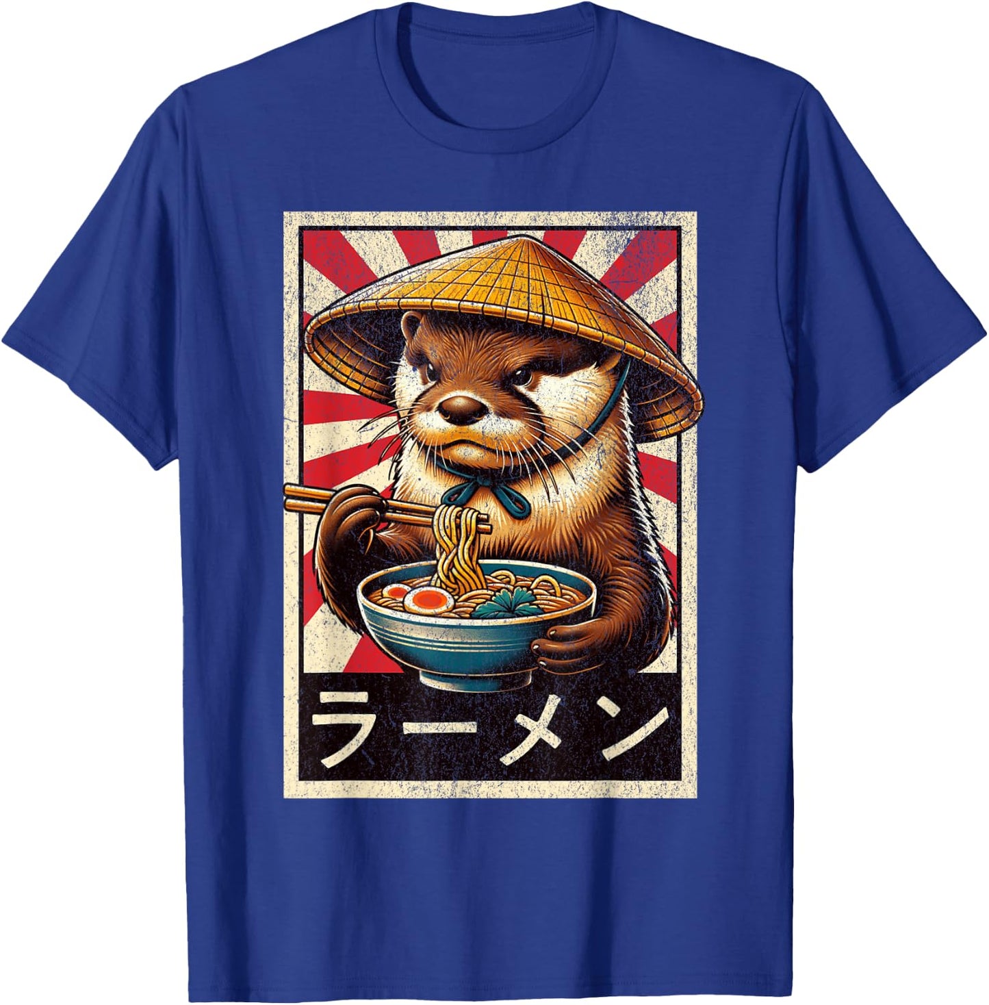 Vintage Otter Eating Ramen. Funny Anime Otter Ramen Lover T-Shirt - T-Shirt | Royal
