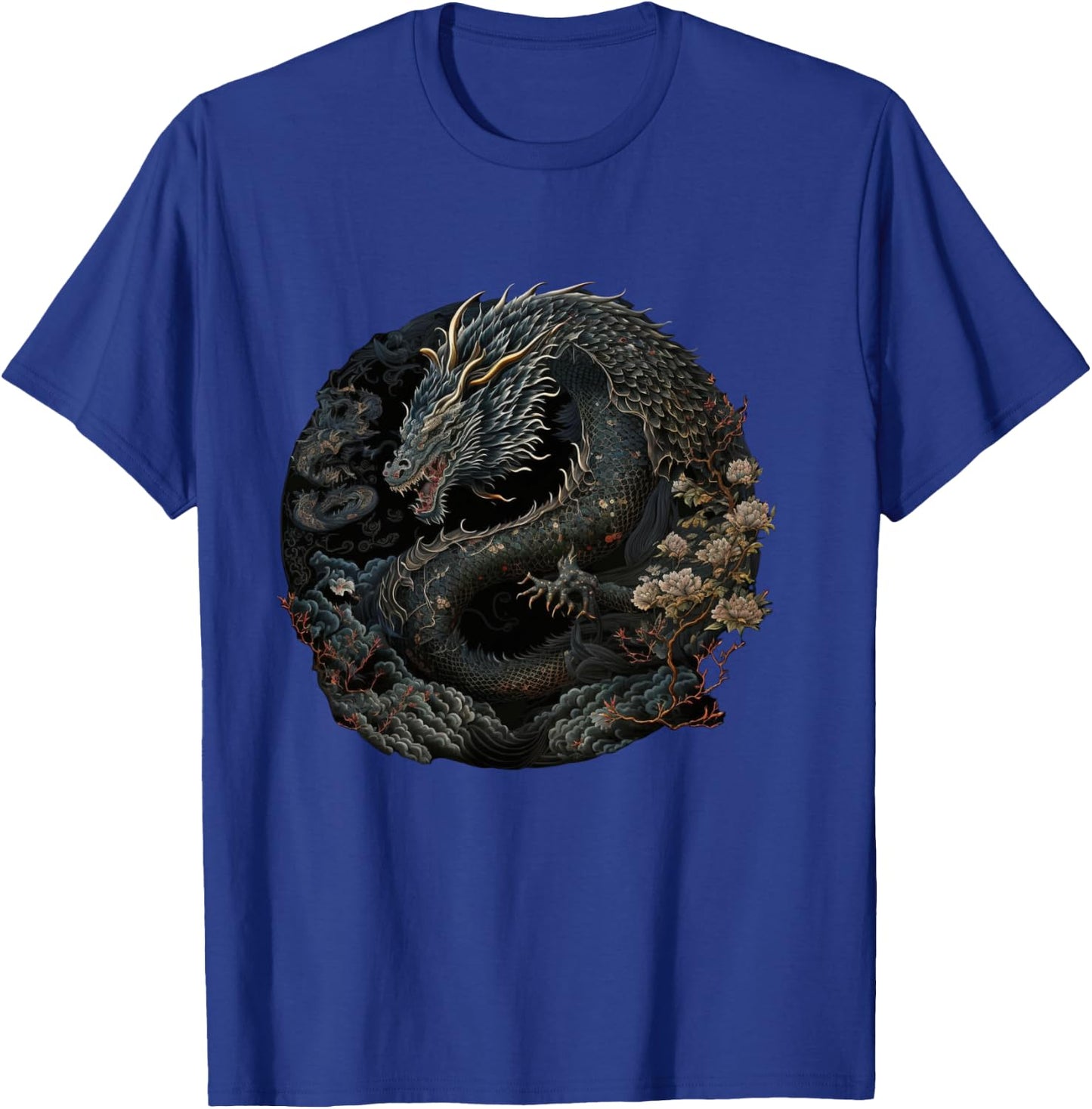 Japanese Art Dragon Japan Chinese Asian Graphic Print T-Shirt - T-Shirt | Royal