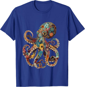 Octopus Floral Vintage Flowers Squid Kraken Scuba Diving T-Shirt - T-Shirt | Royal