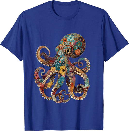 Octopus Floral Vintage Flowers Squid Kraken Scuba Diving T-Shirt - T-Shirt | Royal