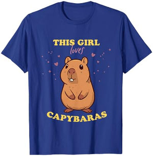 Adorable Capybara Girl Rodent & Guinea Pig Fan , Blue, Female X-Small T-Shirt - T-Shirt | Royal