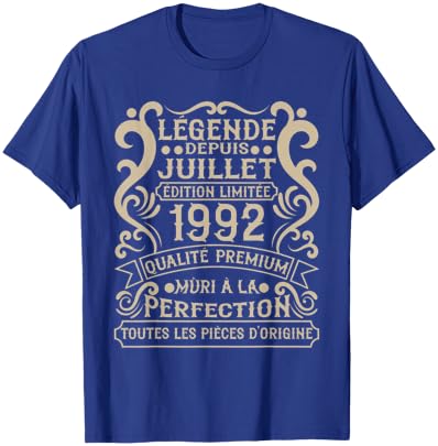 Juillet 1992-34 Ans Anniversaire Cadeau Vintage 1992 T-Shirt - T-Shirt | Royal