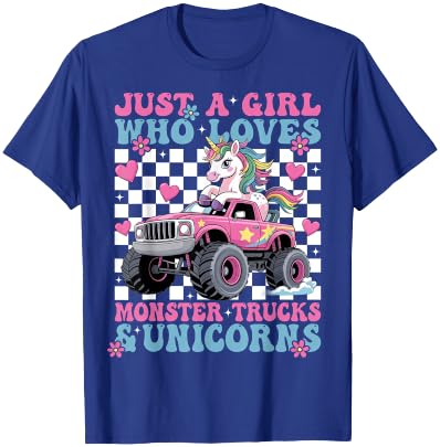 Just a Girl Who Loves Monster Trucks and Unicorns Girls T-Shirt - T-Shirt | Royal