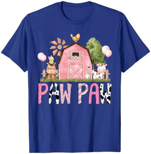 Paw Paw Pink Farm Animal Birthday Kids Matching Family T-Shirt - T-Shirt | Royal