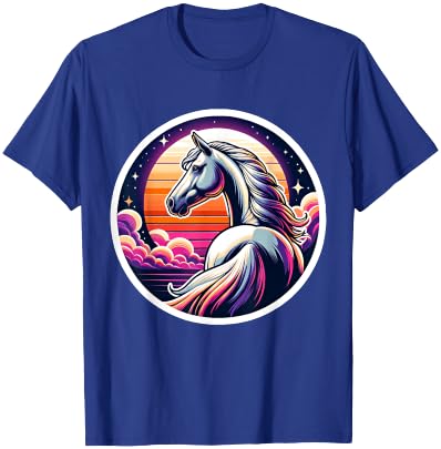 Unicorn Horse Retro Moon Sunset Unicorn Horseback Riding T-Shirt - T-Shirt | Royal