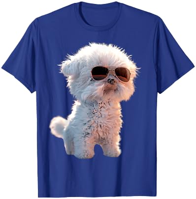 Maltese Bichon with Sunglasses Dog Love , Black, S T-Shirt - T-Shirt | Royal