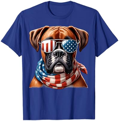 Boxer Dog USA Flag Sunglasses Patriotic Dog 4th of July T-Shirt - T-Shirt | Royal