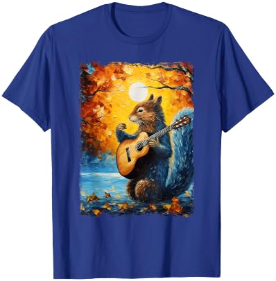 Van Gogh Starry Night Squirrel Playing Guitar Squirrel Lover T-Shirt - T-Shirt | Royal