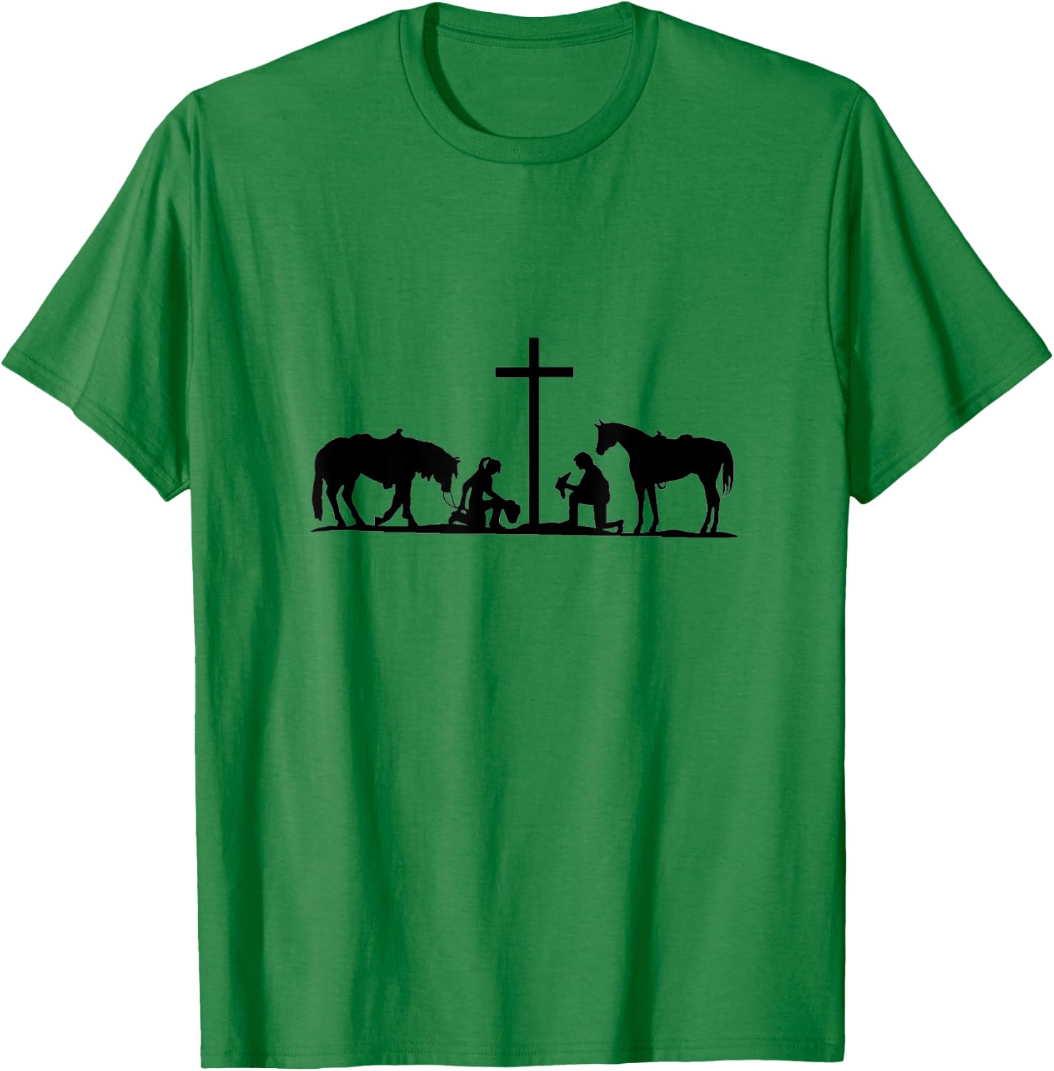 Western couple praying at cross with horses. cowboy. cowgirl T-Shirt - T-Shirt | Irish Green
