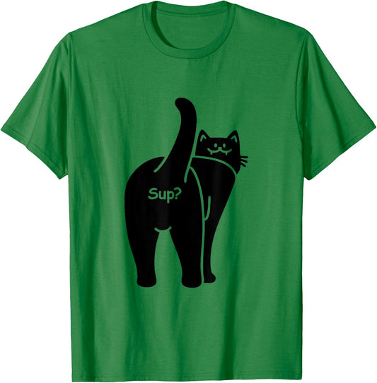 Sup? Hello Hi Cat Lady Butt Minimalist Hi Humor Cat T-Shirt - T-Shirt | Irish Green