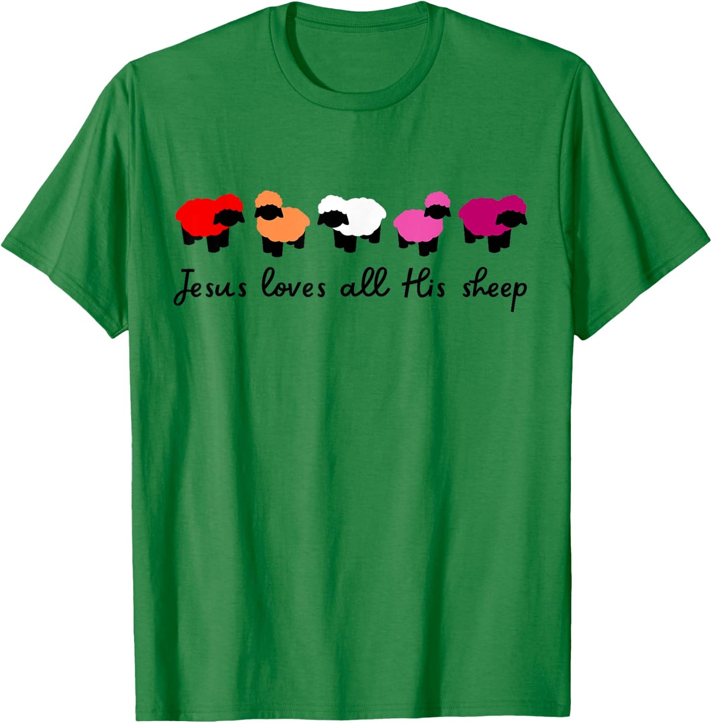 Jesus Loves All His Sheep Christian Lesbian Pride LGBTQIA+ T-Shirt - T-Shirt | Irish Green