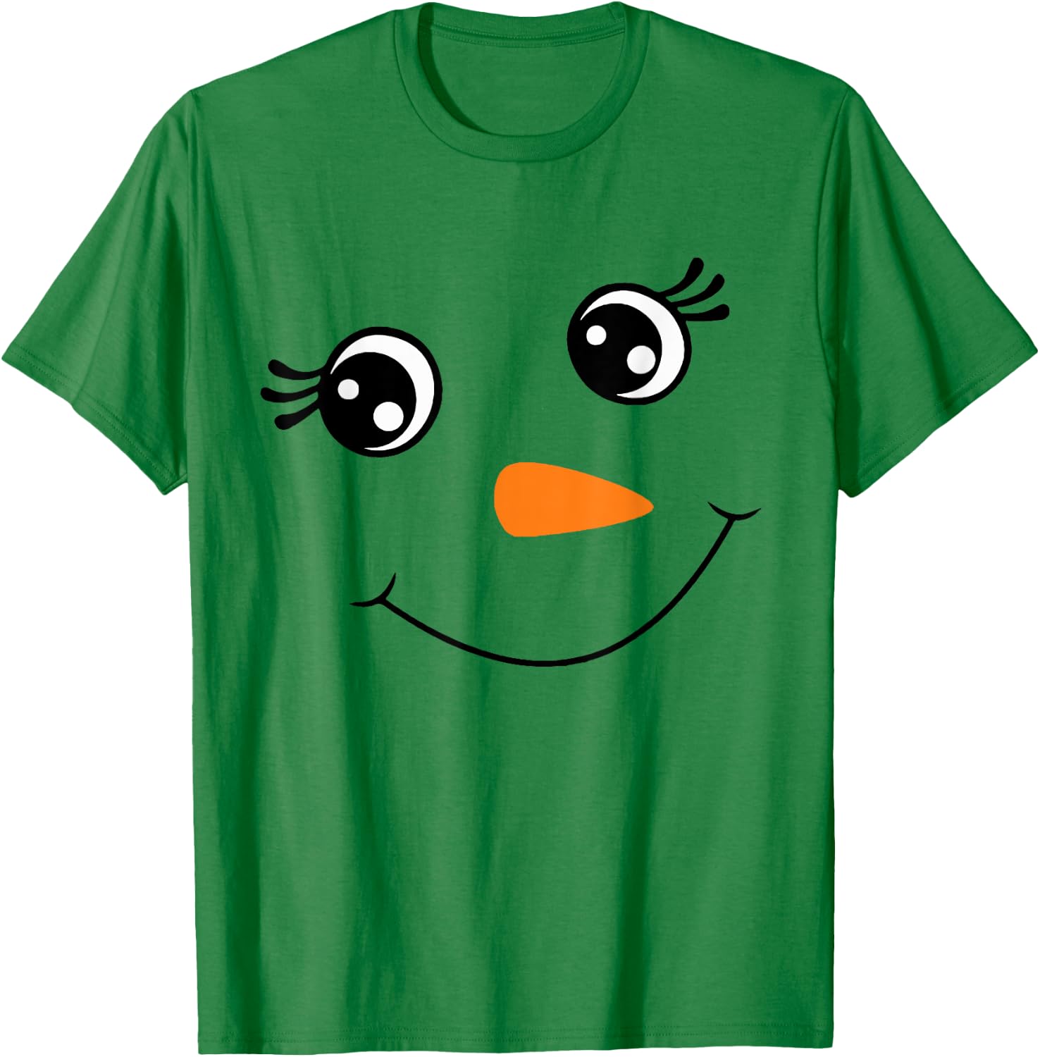 Winter Snowman Face Eyelashes Christmas Xmas For Girl T-Shirt - T-Shirt | Irish Green