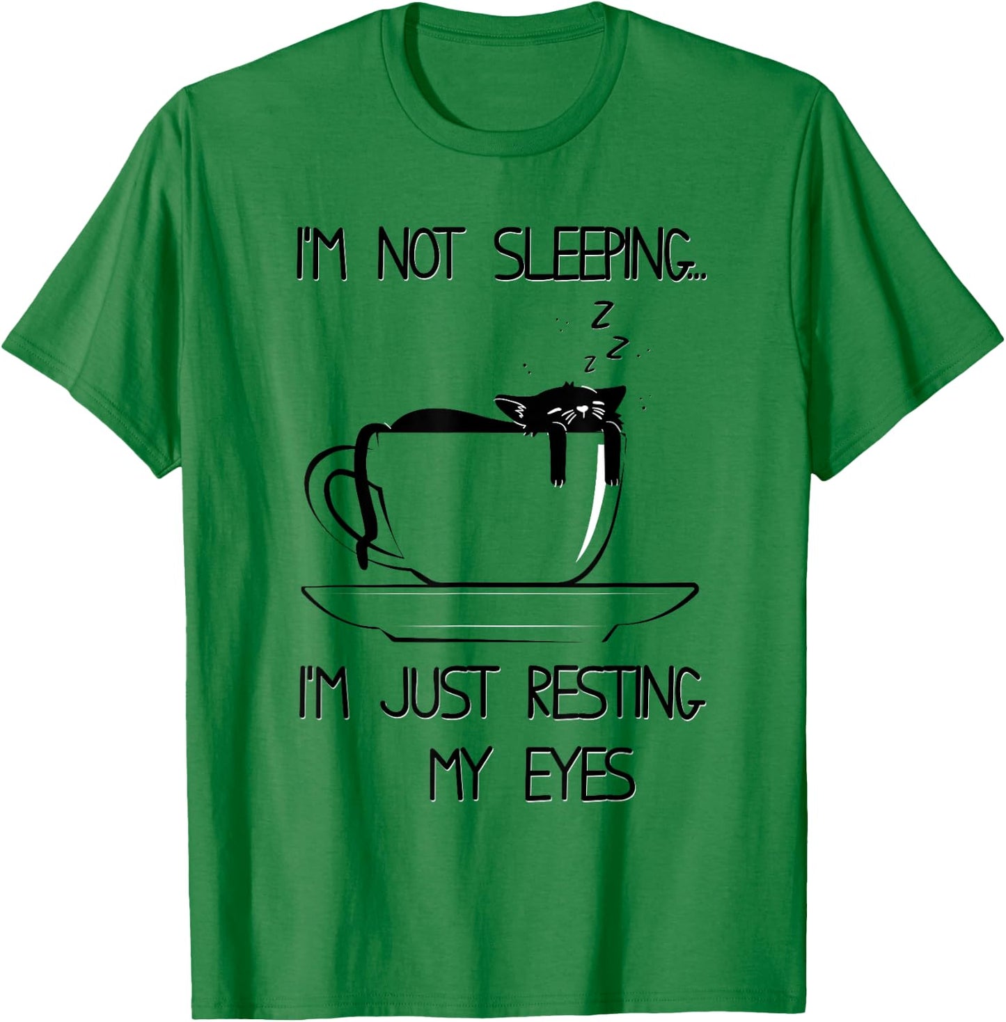 Cute sleeping cat in a cup Men Women Girls Kids T-Shirt - T-Shirt | Irish Green