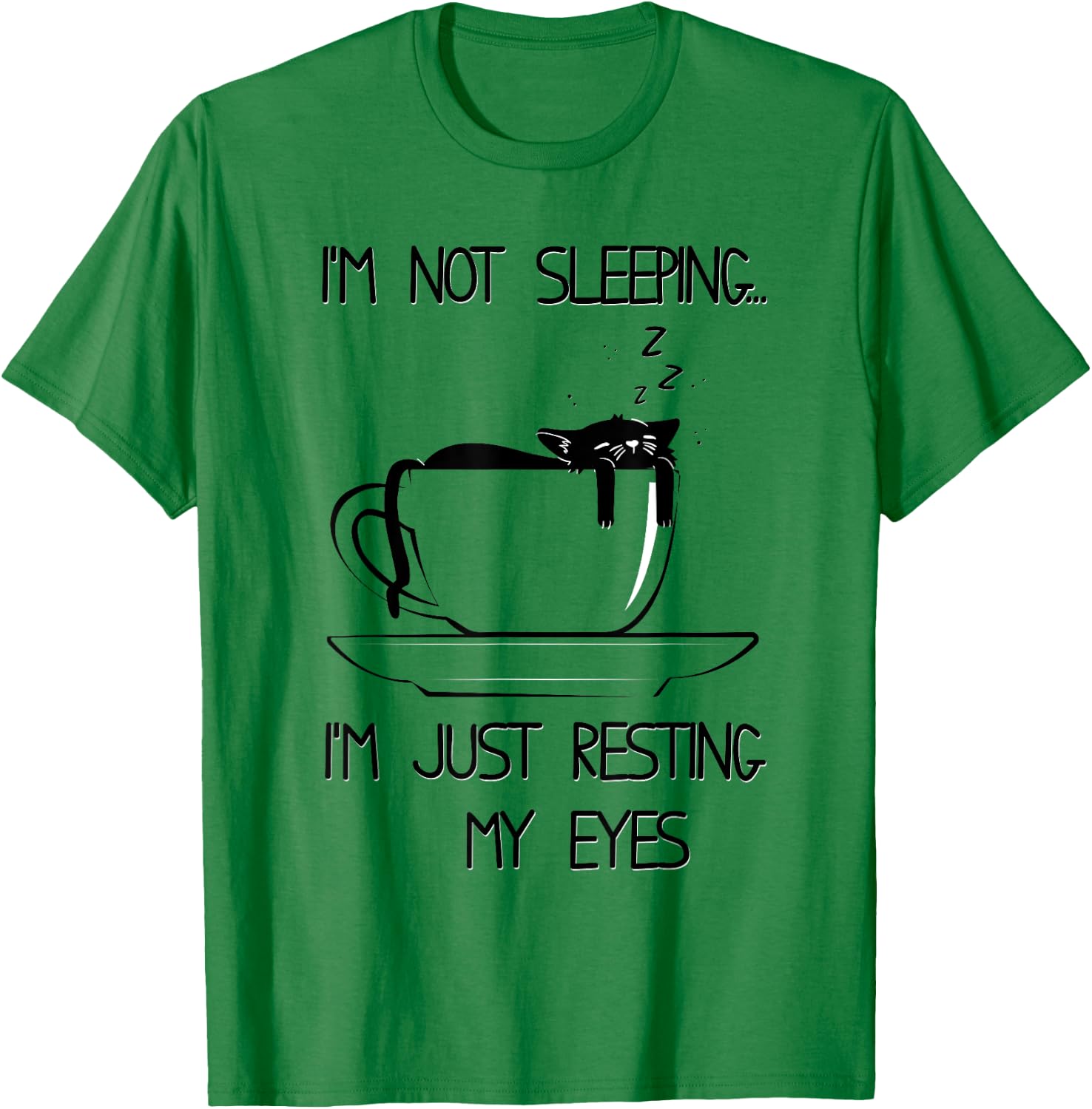 Cute sleeping cat in a cup Men Women Girls Kids T-Shirt - T-Shirt | Irish Green