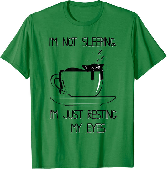 Cute sleeping cat in a cup Men Women Girls Kids T-Shirt - T-Shirt | Irish Green