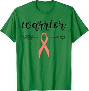 Warrior Survivor Fighter Peach Ribbon Warrior Uterine Cancer T-Shirt - T-Shirt | Irish Green