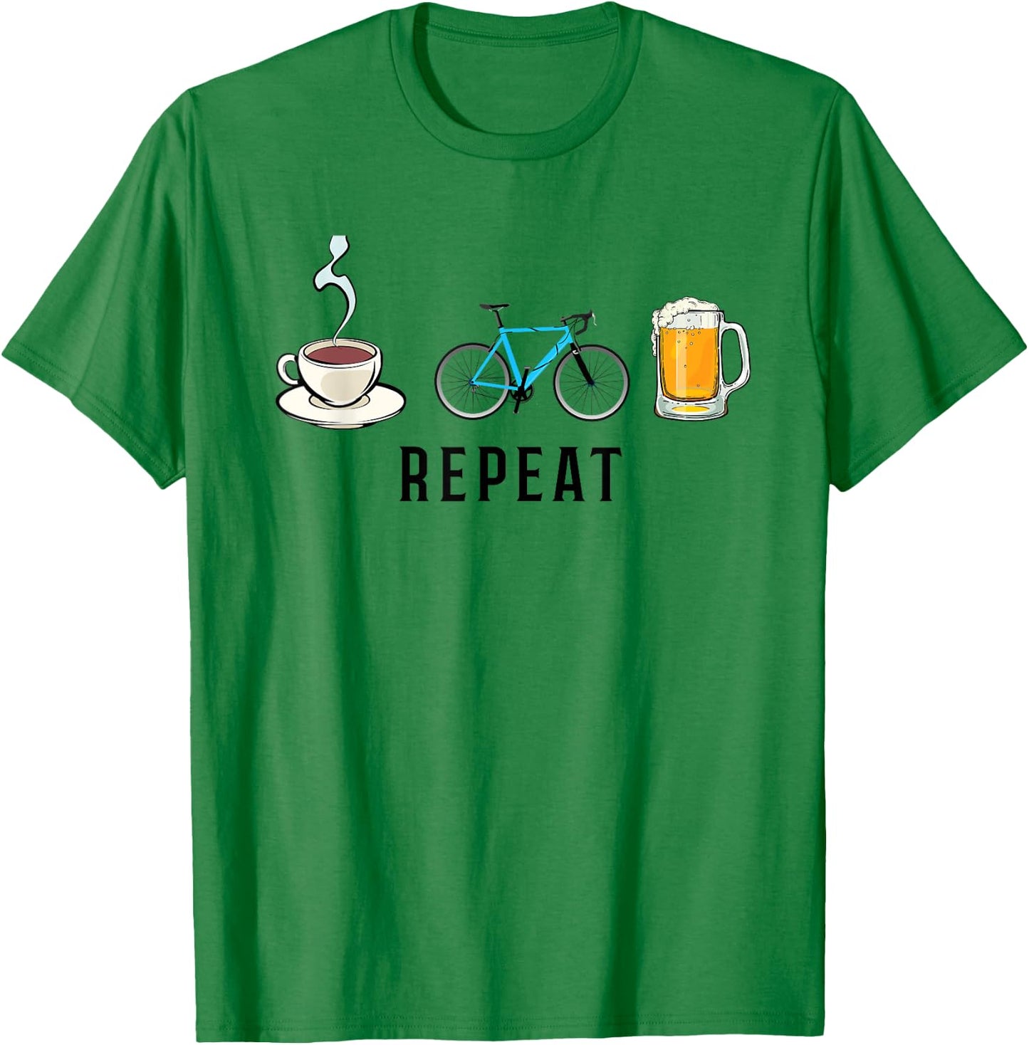 Biking Coffee Go Cycling Beer Repeat Funny Biker Cyclists T-Shirt - T-Shirt | Irish Green