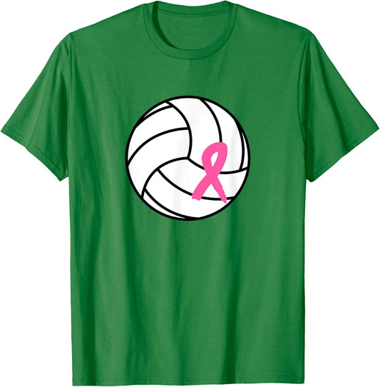 Volleyball Pink Ribbon Breast Cancer Awareness T-Shirt - T-Shirt | Irish Green