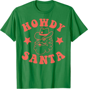 Howdy Santa Claus Retro Groovy Cowboy Western Christmas T-Shirt - T-Shirt | Irish Green